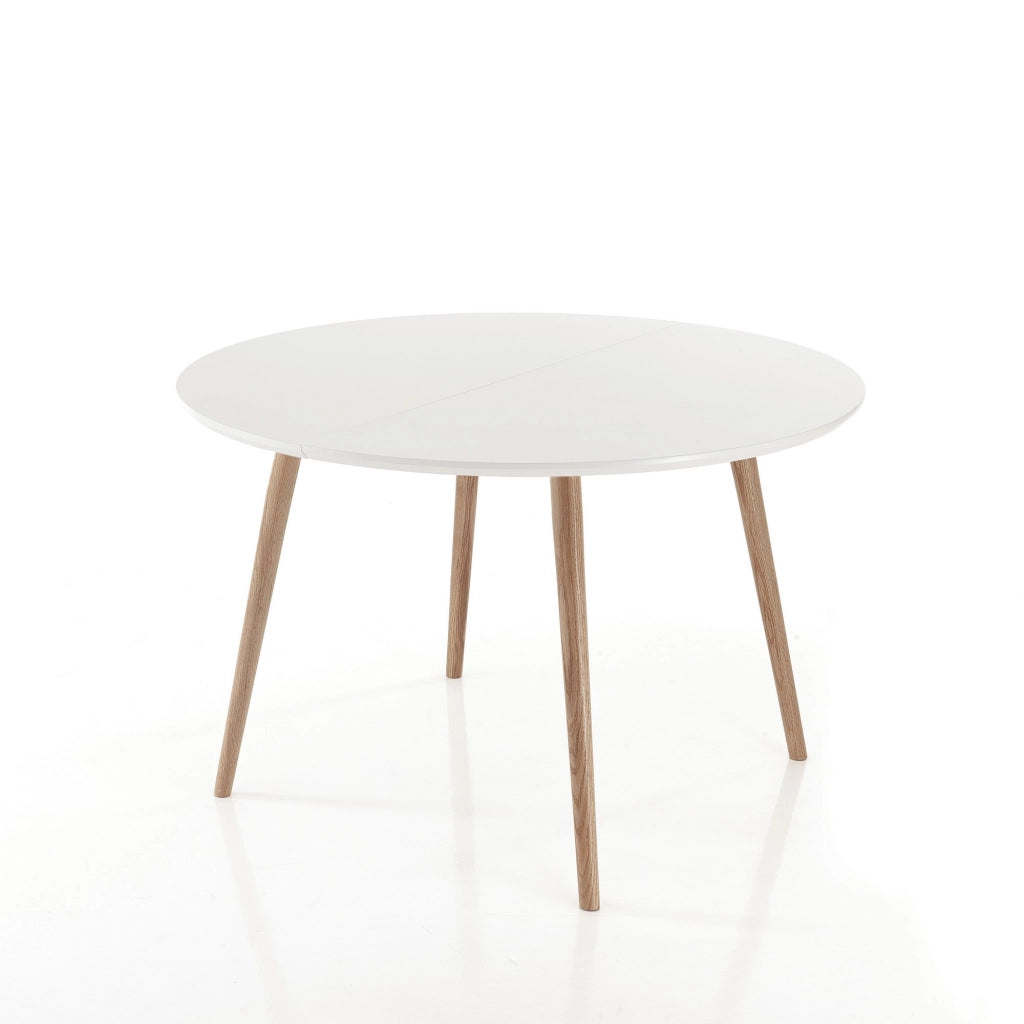 Tavolo rotondo allungabile effetto legno laccato bianco cm H75 x Ø120