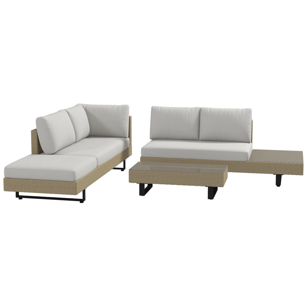 Divano Angolare 5 Posti con Tavolino ¨C Zephmum ¨C Beige, Polyrattan, Acciaio