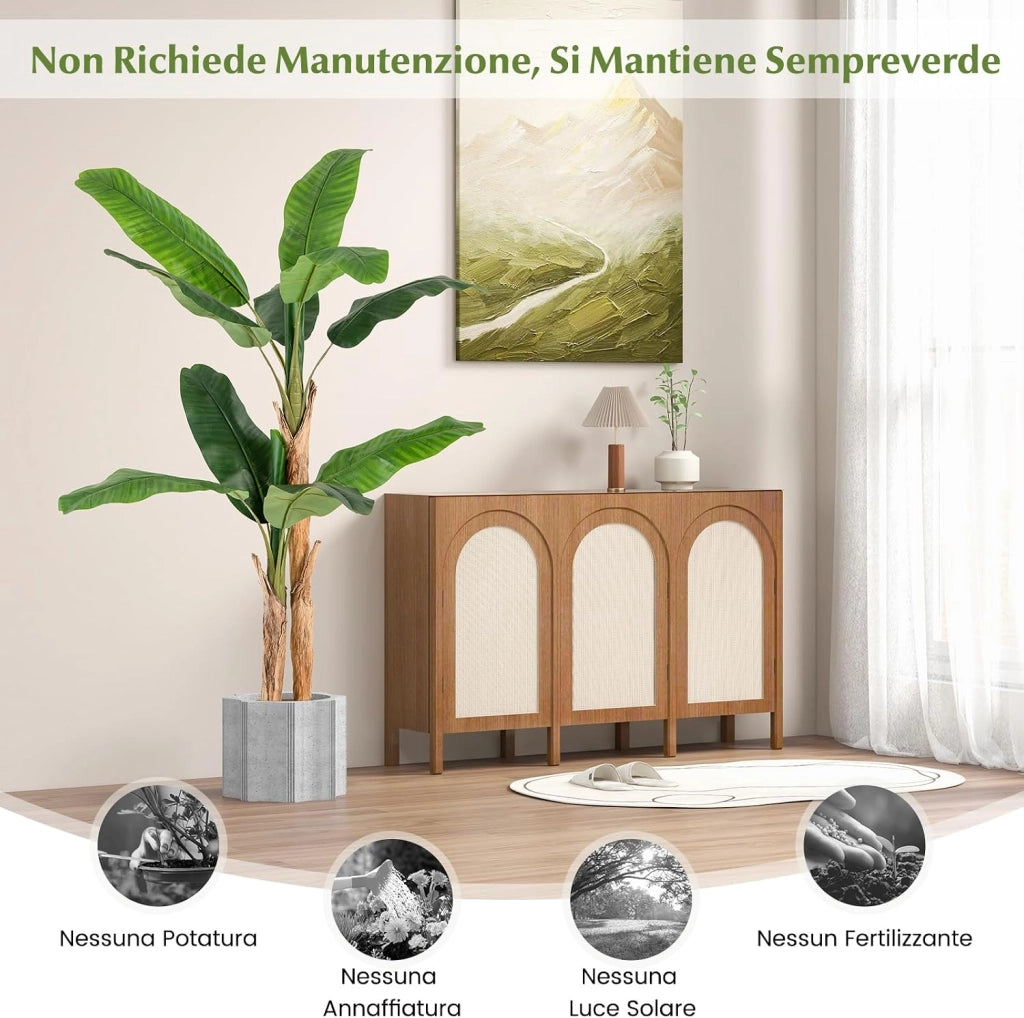 Pianta Finta da Interno ed Esterno 160/165/195 cm, Banano Artificiale Alto con Foglie e Tronchi, Pianta Artificiale Grande in Vaso per Salotto, Ingresso e Ufficio (165 cm)