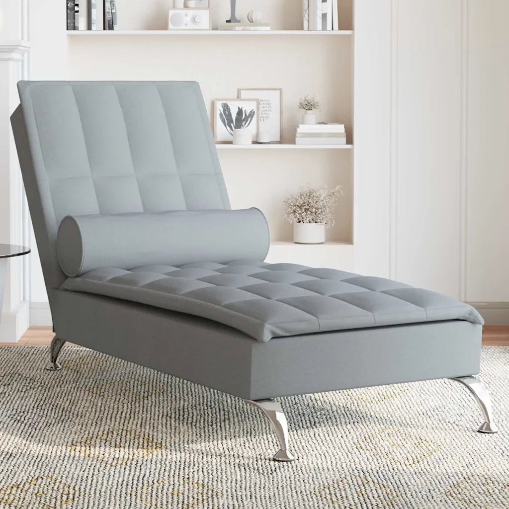 Chaise Longue Massaggi Cuscino a Rullo Grigio Chiaro in Tessuto CFW9771073
