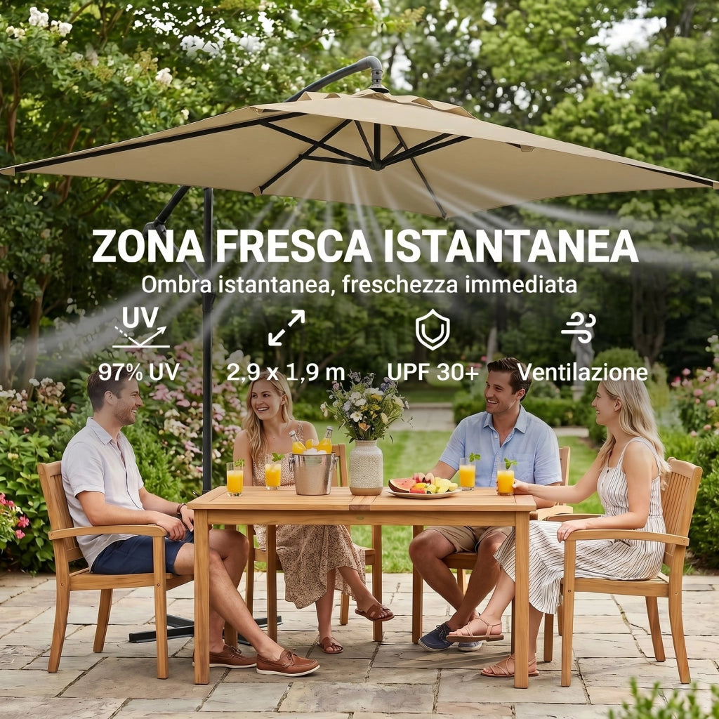 Ombrellone da Giardino con Base a Croce ¨C Zephmum ¨C 294x193 cm, Beige