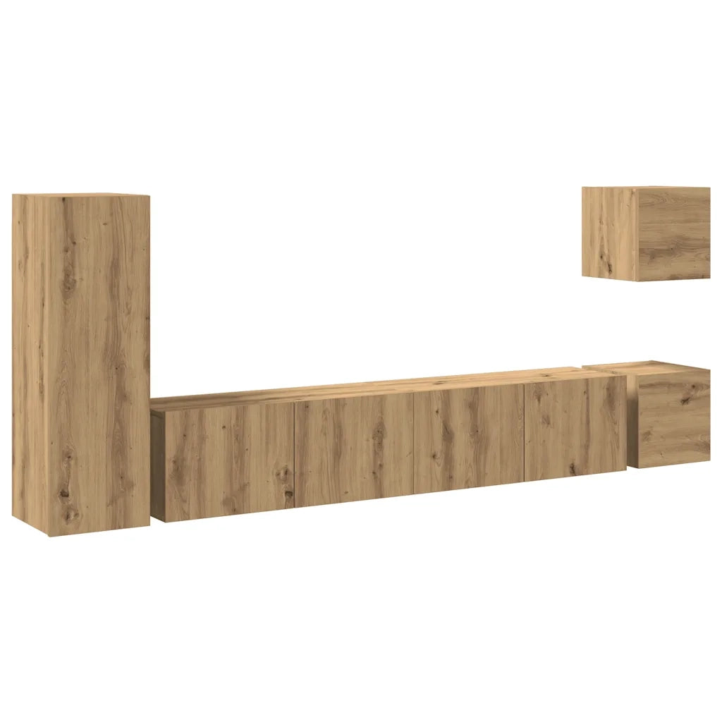 Set Mobile TV 5 pz Montato a Parete Rovere in Legno Multistrato 3329200