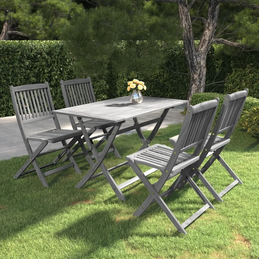 Set da Pranzo per Giardino 5 pz | Set Salotto da Giardino Legno Massello di Acacia Grigio