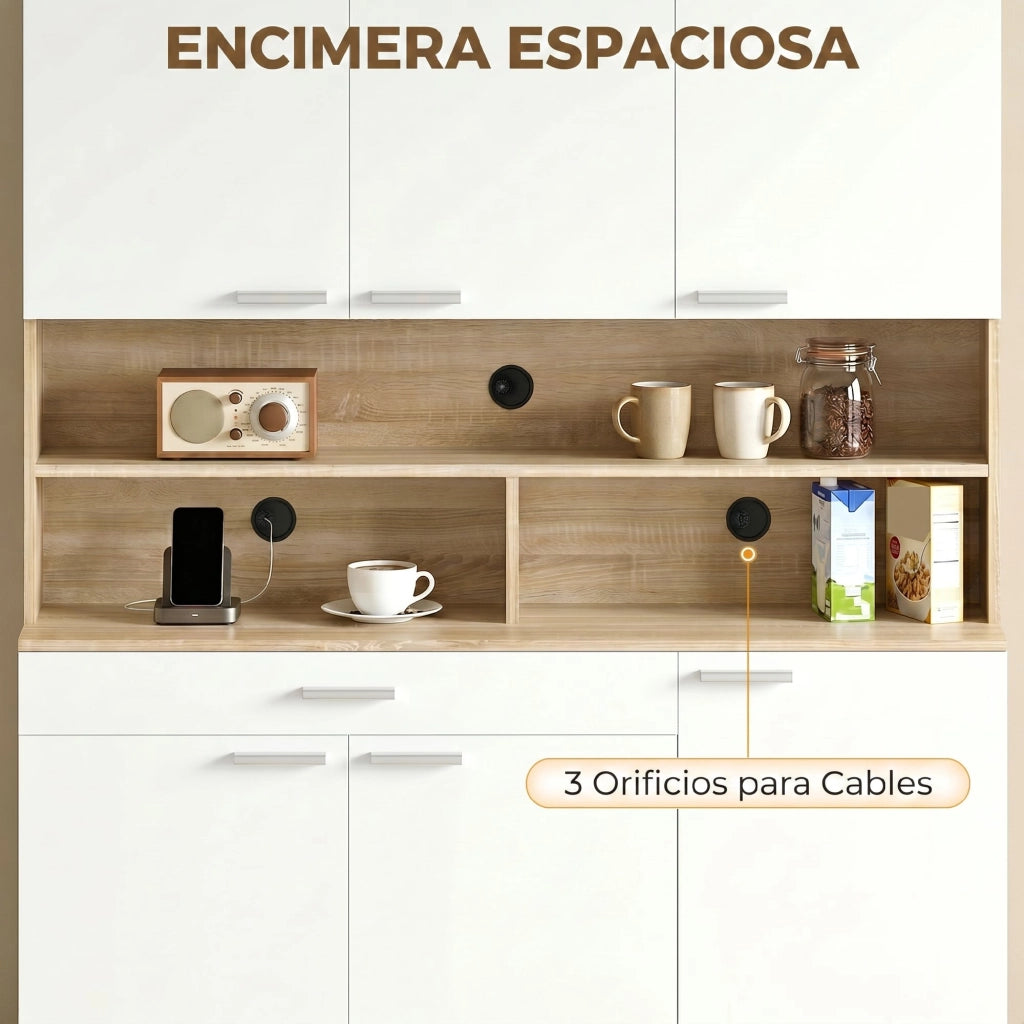 Mobile Cucina Alto con 6 Ante e Cassetto Piano Lavoro per Microonde ¨C Xylo ¨C Bianco 120x40x175 cm