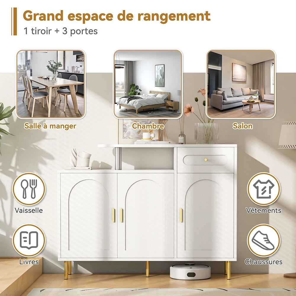 Com??/Buffet/Scarpiere - Xylo - L120??H92??P35 cm - Bianco - Maniglie metalliche, 1 cassetto, 3 ante, piedi metallici