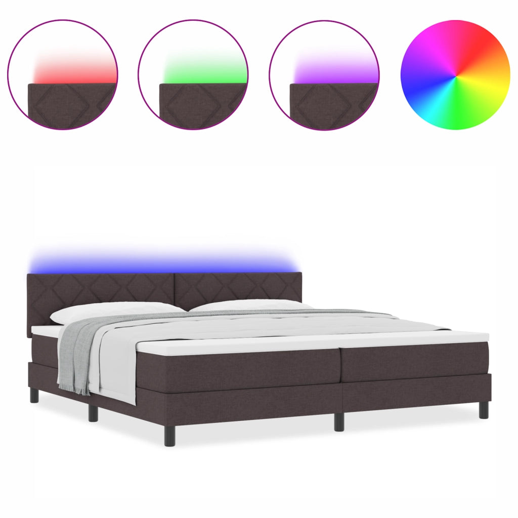 Letto con Box Spring e Materasso & LED Marrone Scuro 200x200 cm Tessuto
