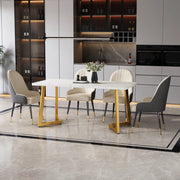 Tavolo da pranzo rettangolare in MDF effetto marmo con gambe in ferro dorato per cucina e soggiorno 117 × 68 × 75 cm