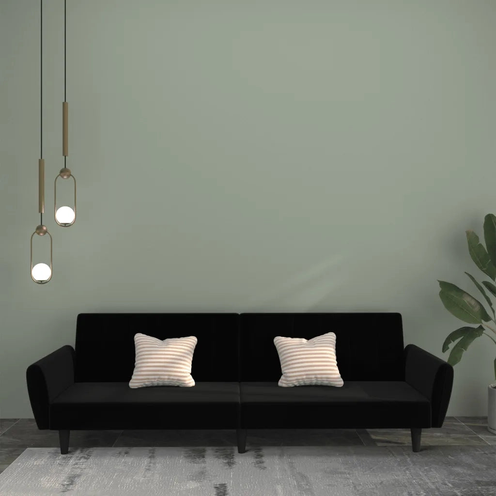 Divano Letto a 2 Posti Nero in Velluto 375863