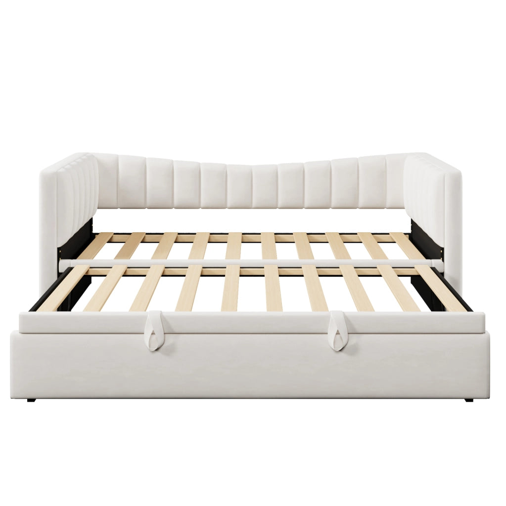 Divano letto 215x196.5x75 cm con letto estraibile; facile da pulire; velluto; bianco