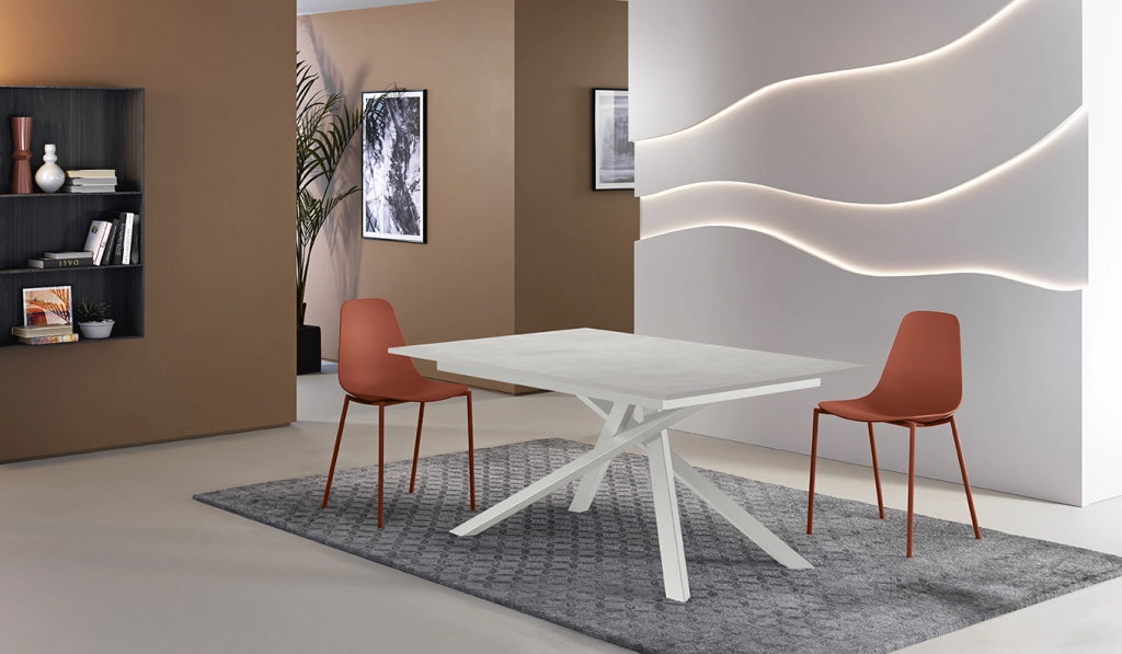 Tavolo Allungabile Pulse 25 Moderno con Piano in Melaminico Cemento Bianco Opaco e Struttura in Metallo Bianco - 140-190x90 cm