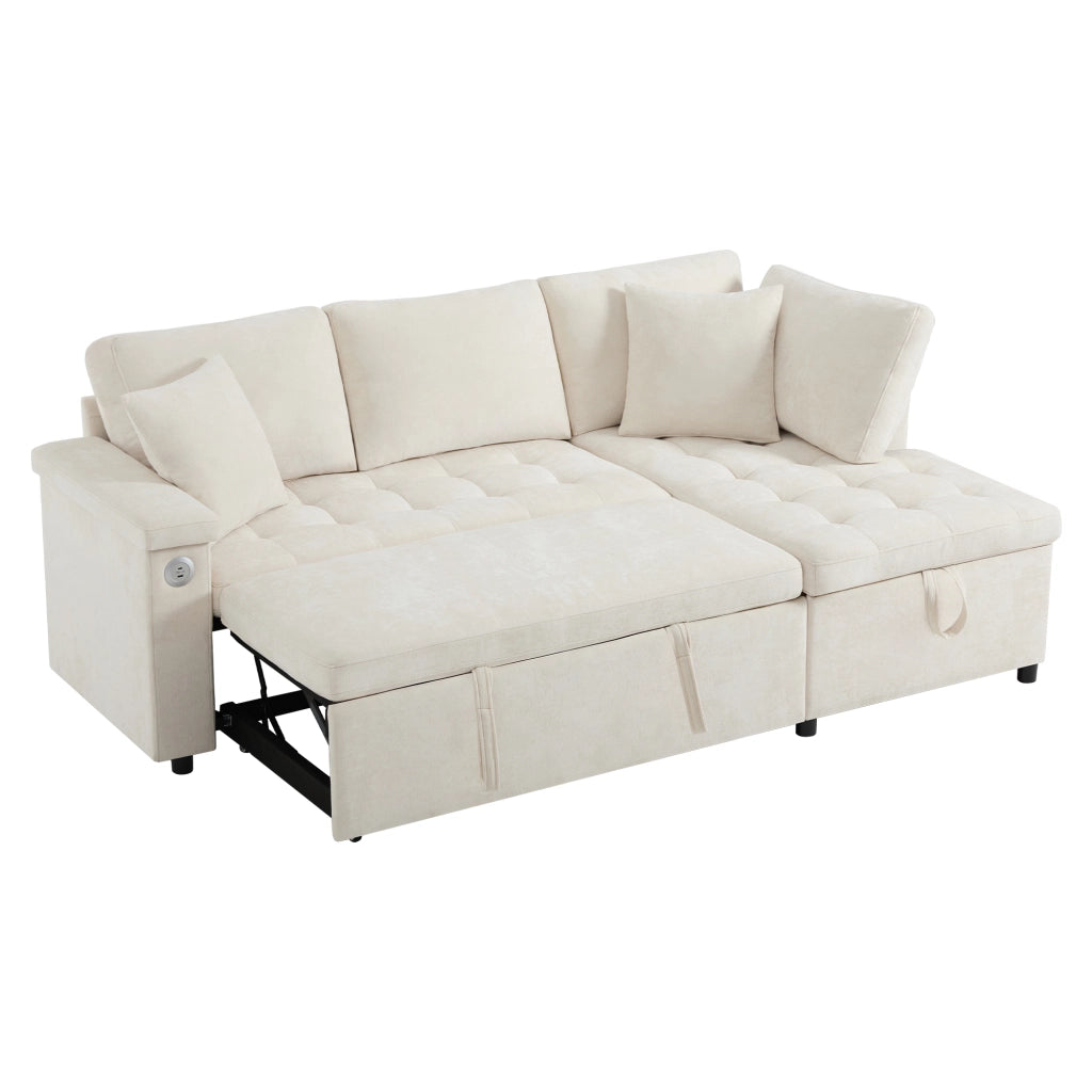 Divano Letto Angolare con Contenitore, USB e Cuscini ¨C MINIMAL ¨C Beige