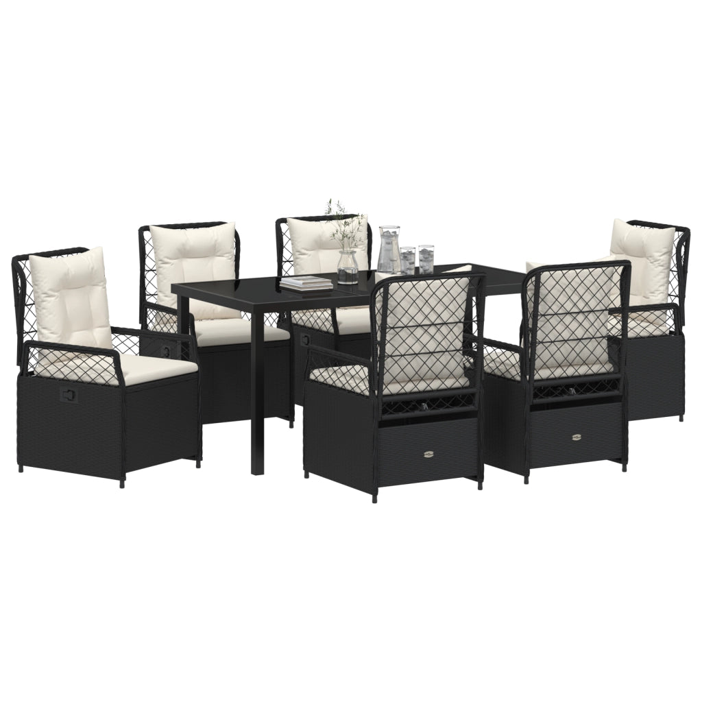 Set da Pranzo da Giardino di 7 Pezzi Nero Rattan Polietilene