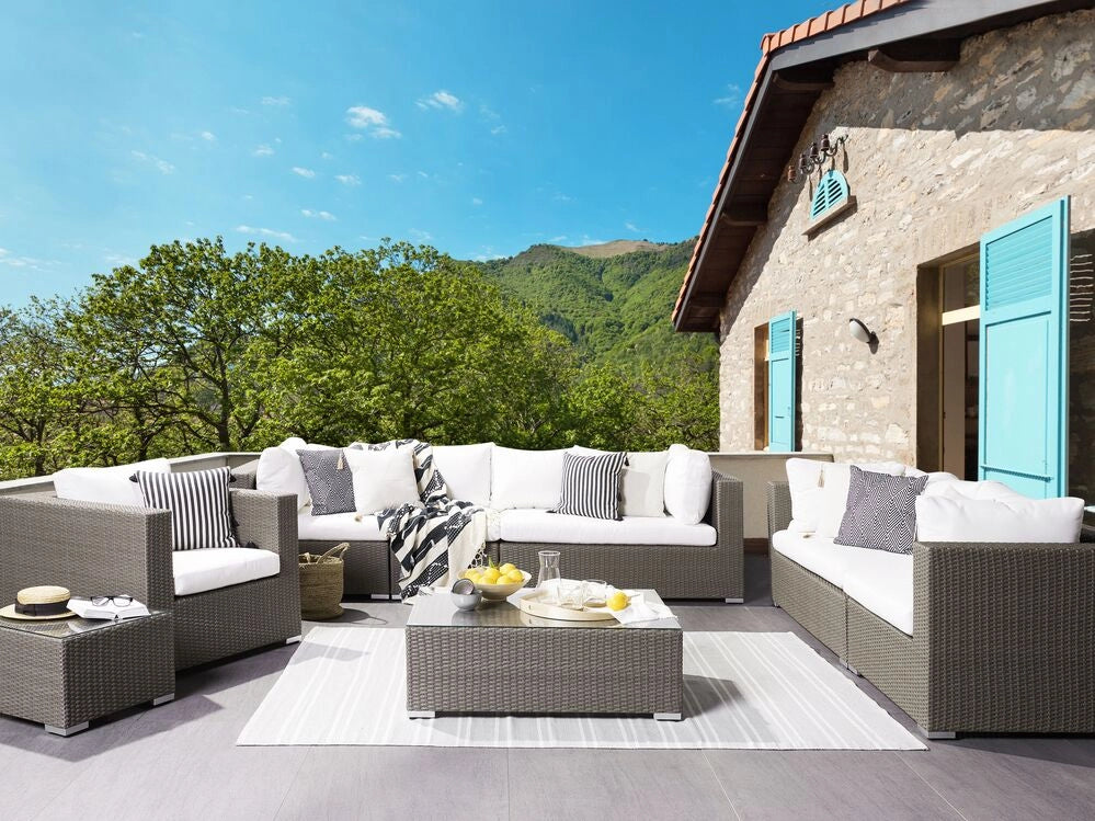 Set da giardino cuscini color crema in rattan color talpa per 8 persone set da 5 pezzi per esterni