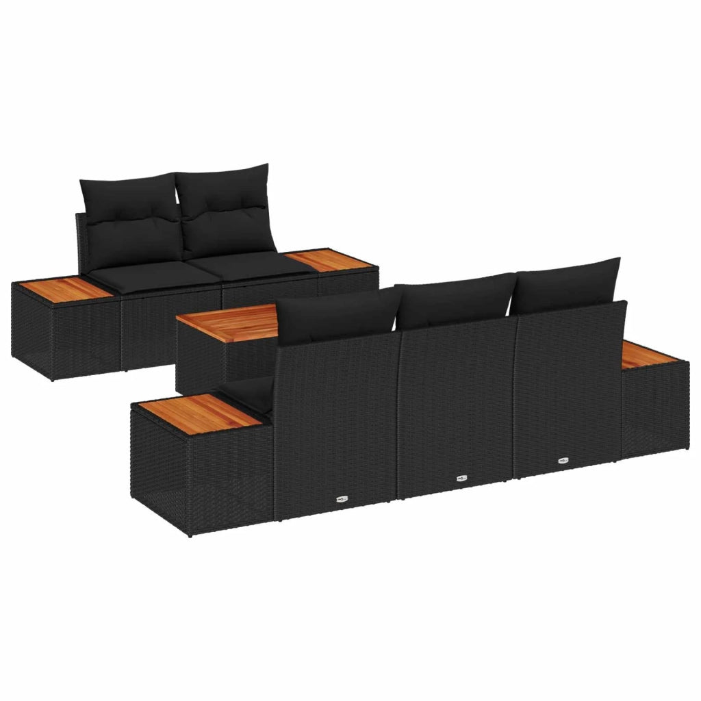 Set Divano da Giardino con cuscino 6 pcs Nero Poly Rattan