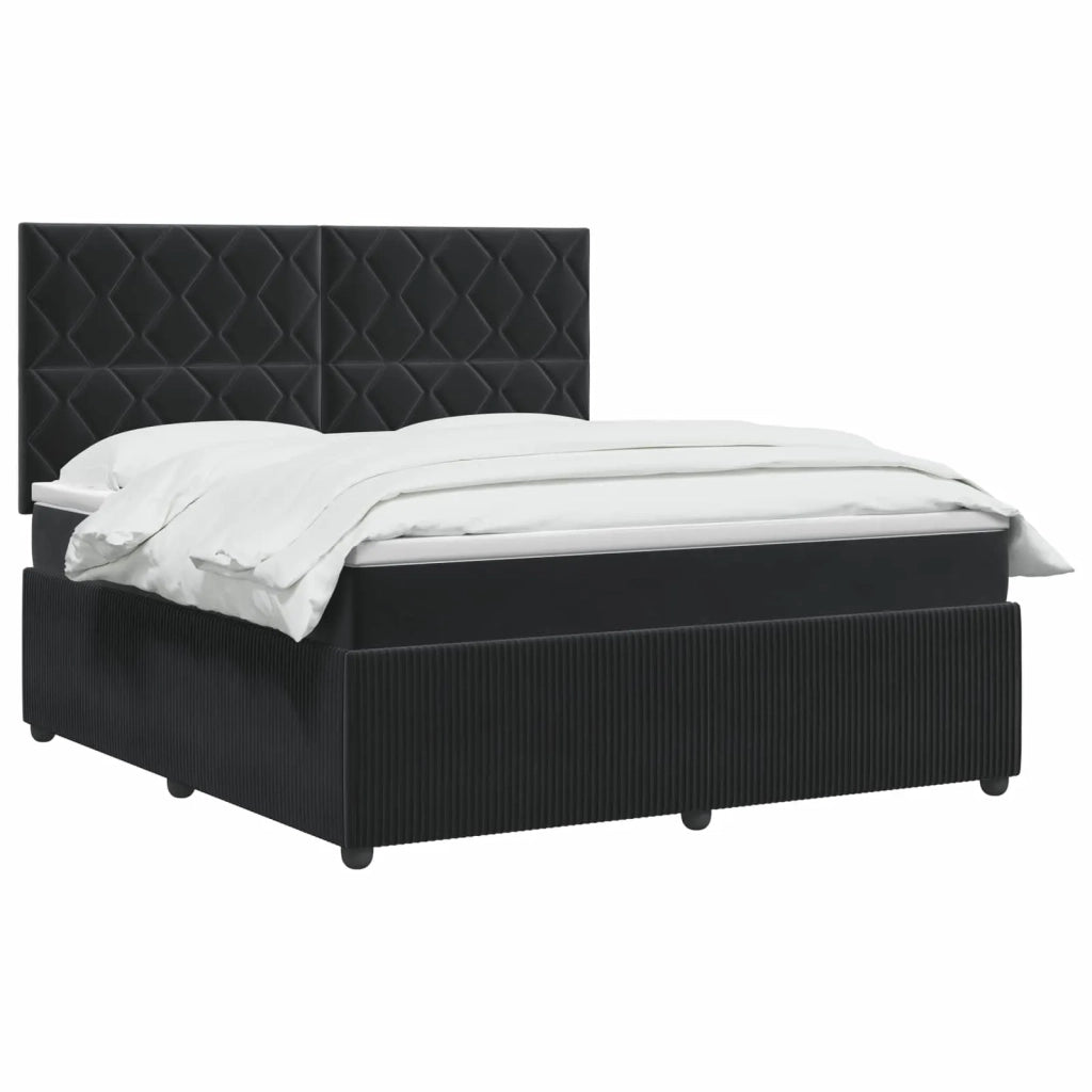 Letto Box Spring LED con Materasso Nero 140 x 190 cm Velluto 3456073