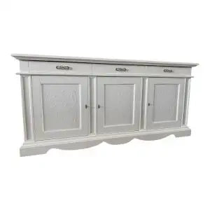 Credenza madia Alberta in legno 3 ante 3 cassetti bianco opaco con rilievo