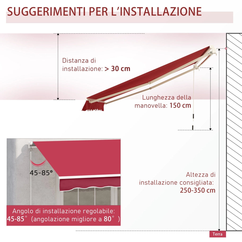 Tenda da Sole Avvolgibile a Parete 4x2.5m in Poliestere Rosso Scuro