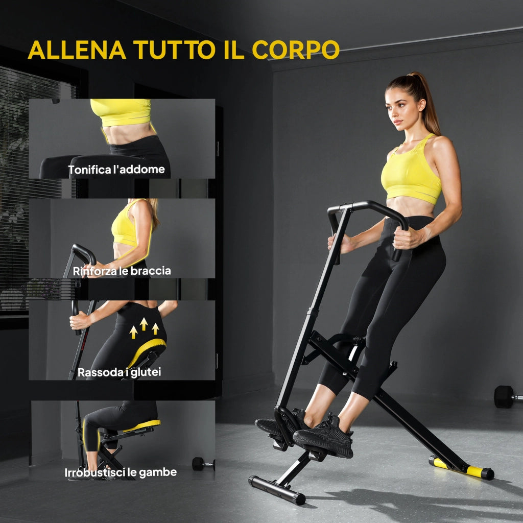Macchina Total Crunch Pieghevole 57x105x115 cm con Seduta Regolabile in Metallo e Plastica Giallo