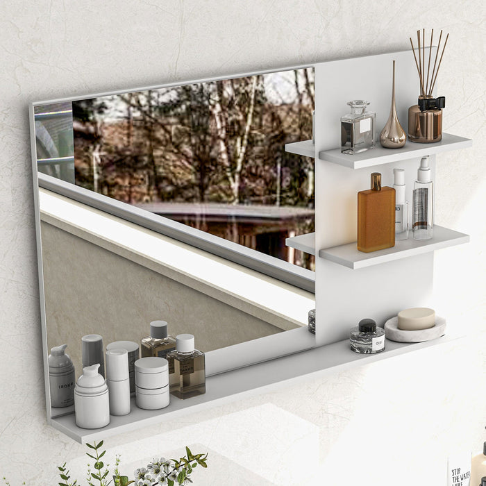 Specchiera Bagno a Parete 75x10x48 cm con 2 Mensole e 1 Ripiano Bianco
