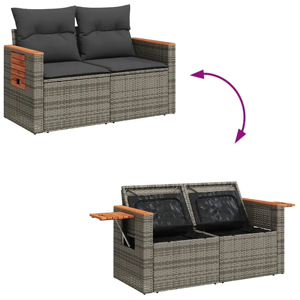 Set Divano da Giardino 6 pz con Cuscini Grigio in Polyrattan