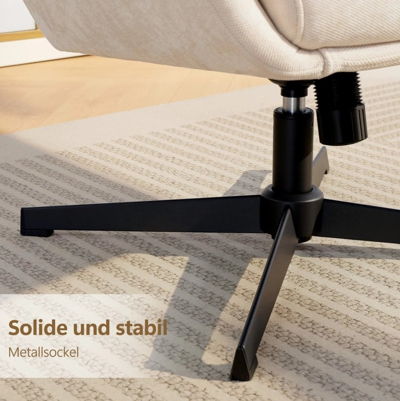Poltrona relax beige con pouf e base in metallo