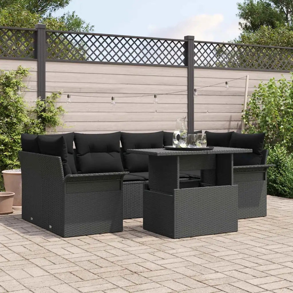 Set Divano da Giardino 7 pcs Nero Rattan in Polipropilene 3356956