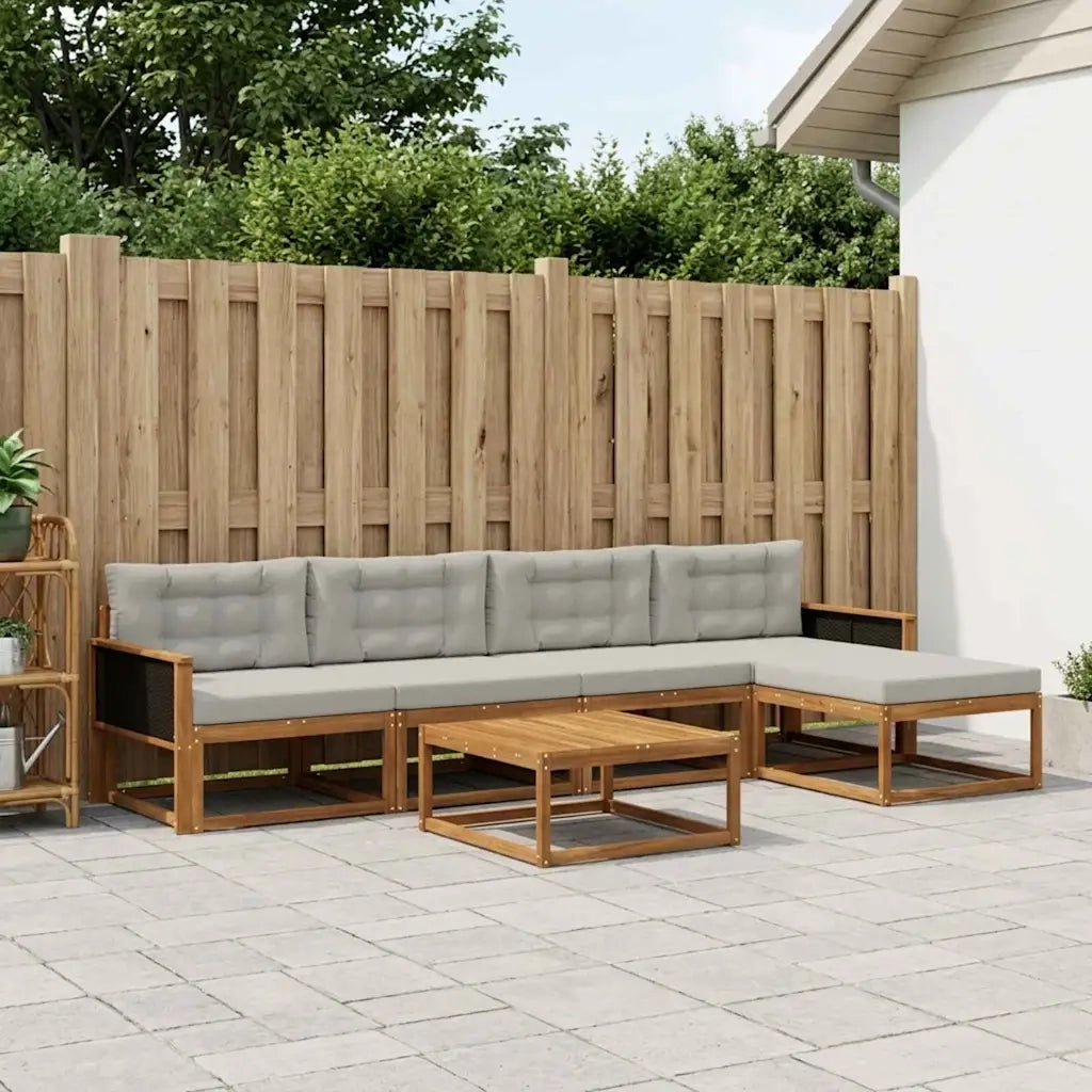 Set di divani da esterno 6 pcs Naturale e Grigio chiaro