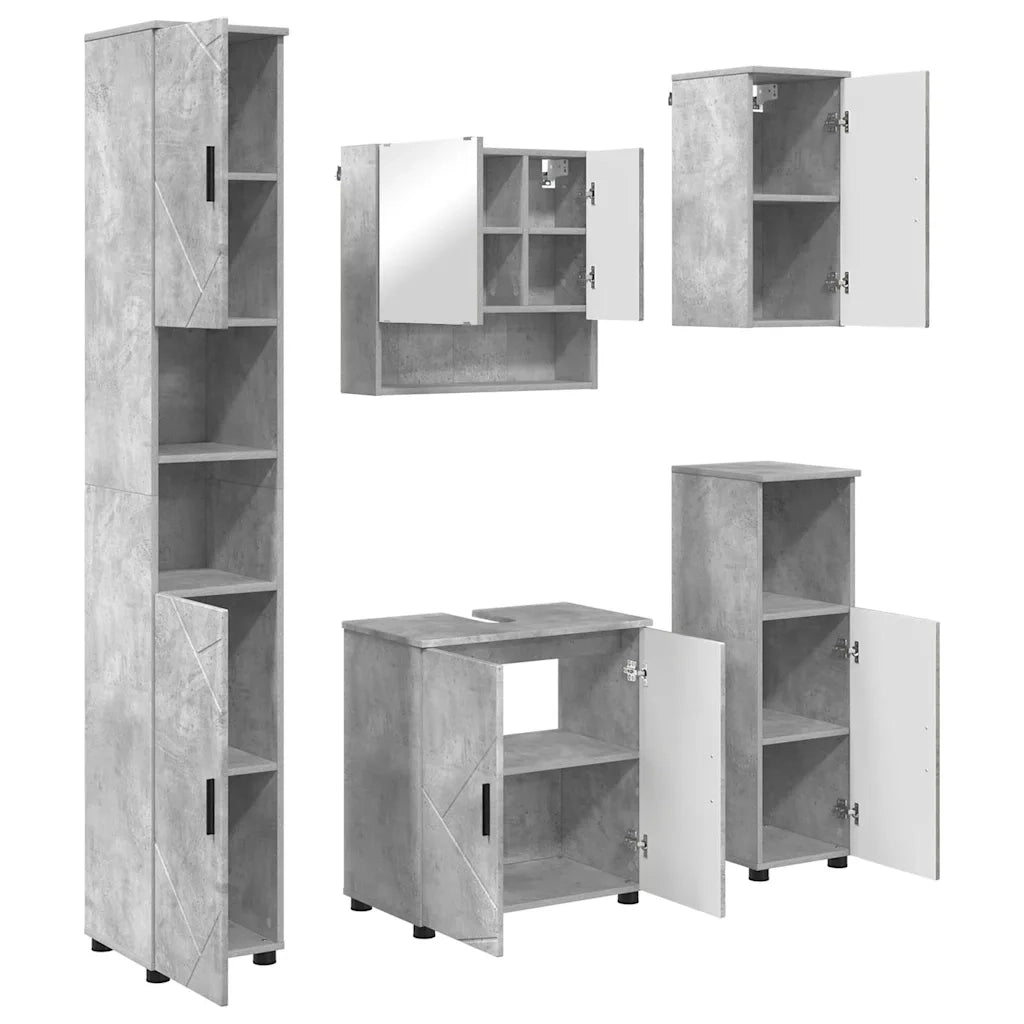 Set di mobili per il bagno con porta 5 pcs Grigio cemento
