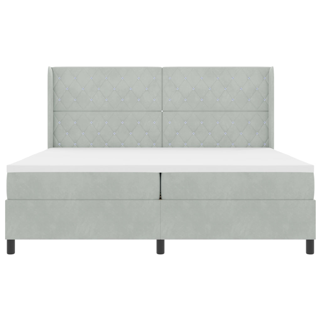 Letto Box Spring con Materasso e Luce LED Grigio Chiaro 200x200 cm Velluto
