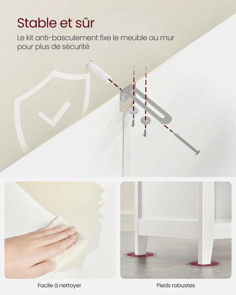 Mobiletto da bagno mobile contenitore con 2 cassetti 1 divisorio regolabile 2 cestelli credenza bianca 12_0006478