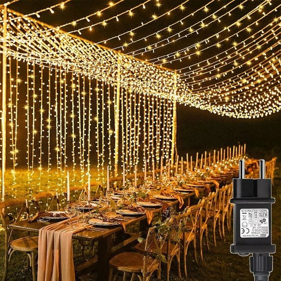 Decorazione di Natale a Led 3 m x 3 m - 300 led - Con cavo - 8 modi - Per esterno - Impermeabile - Catena di luce a cascata - Sala da ballo, giardino, pergola esterno interno