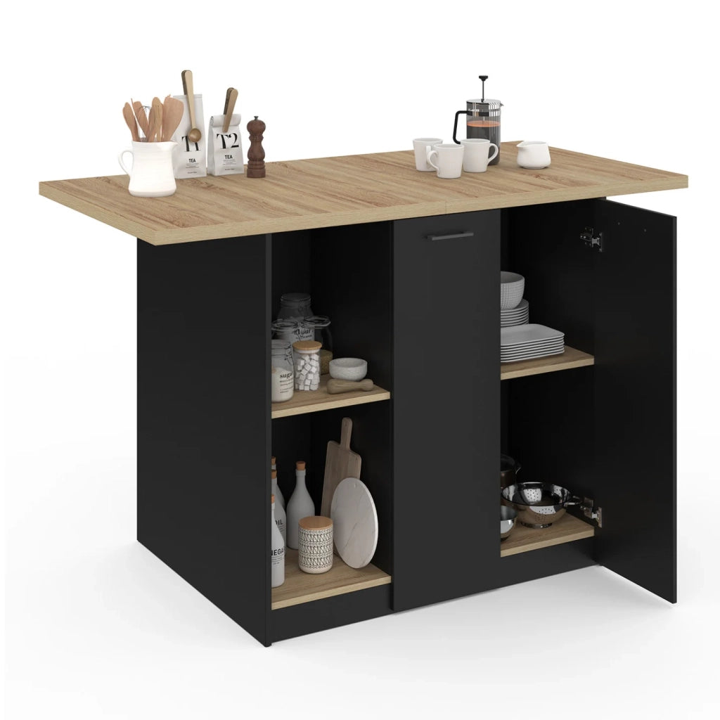 IDMarket - BAO 140 cm 4 persone isola centrale in legno nero con piano di lavoro effetto faggio