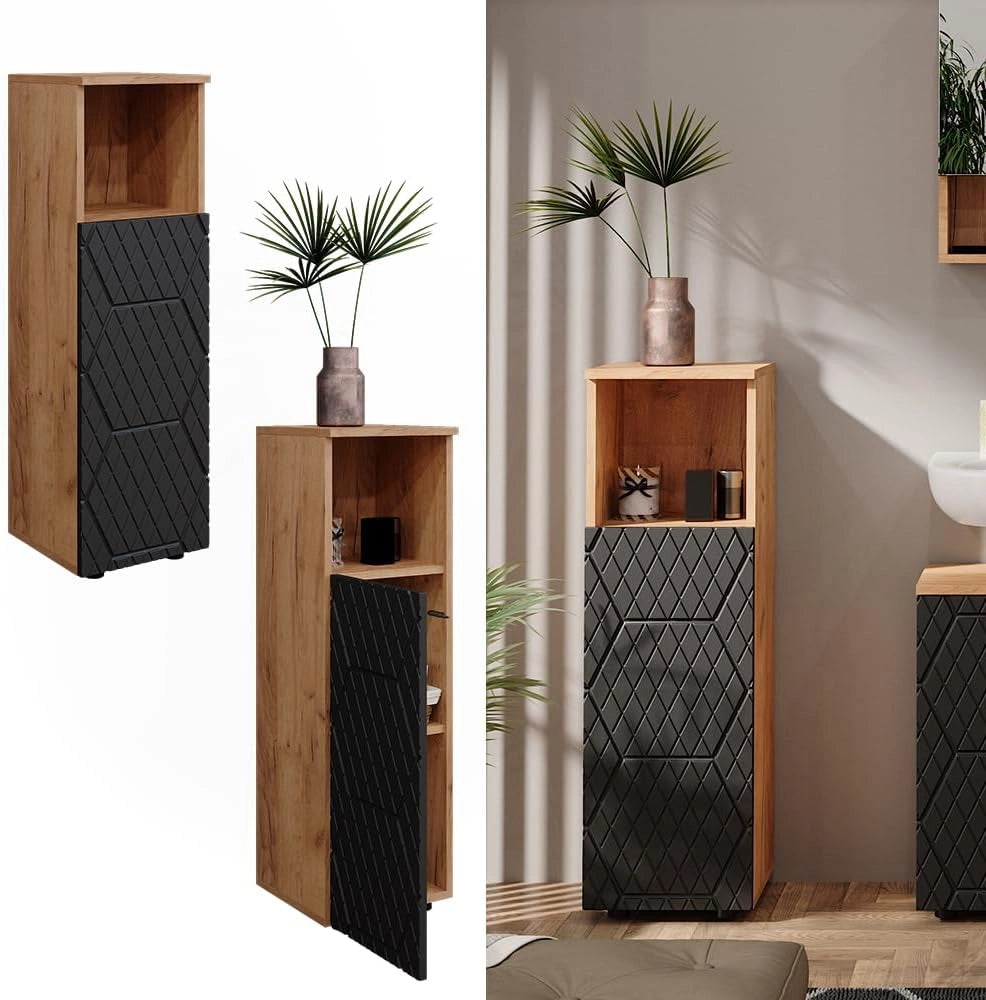 Mobile midi Irma, Antracite con struttura a nido d'ape, 30 x 95 cm, per la conservazione di accessori da bagno e combinabile con Irma