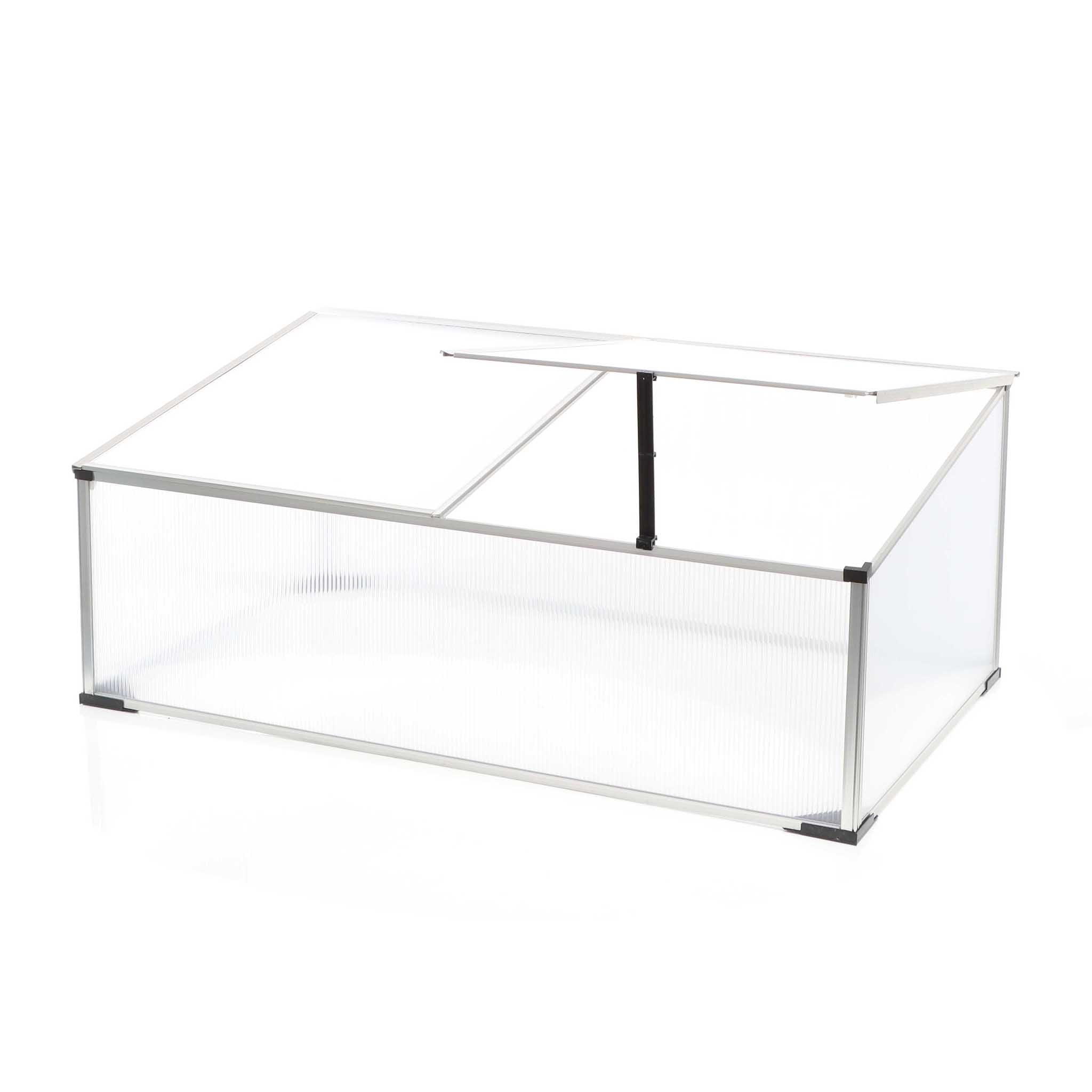 Mini serra in policarbonato trasparente e alluminio 100x60x40cm, tetto apribile