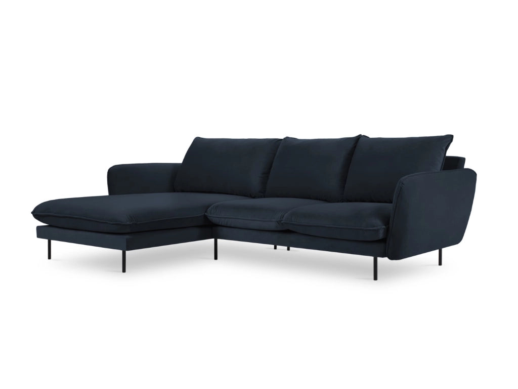 Cosmopolitan Design - Divano angolare sinistro "Vienna" 5 posti in velluto blu scuro 