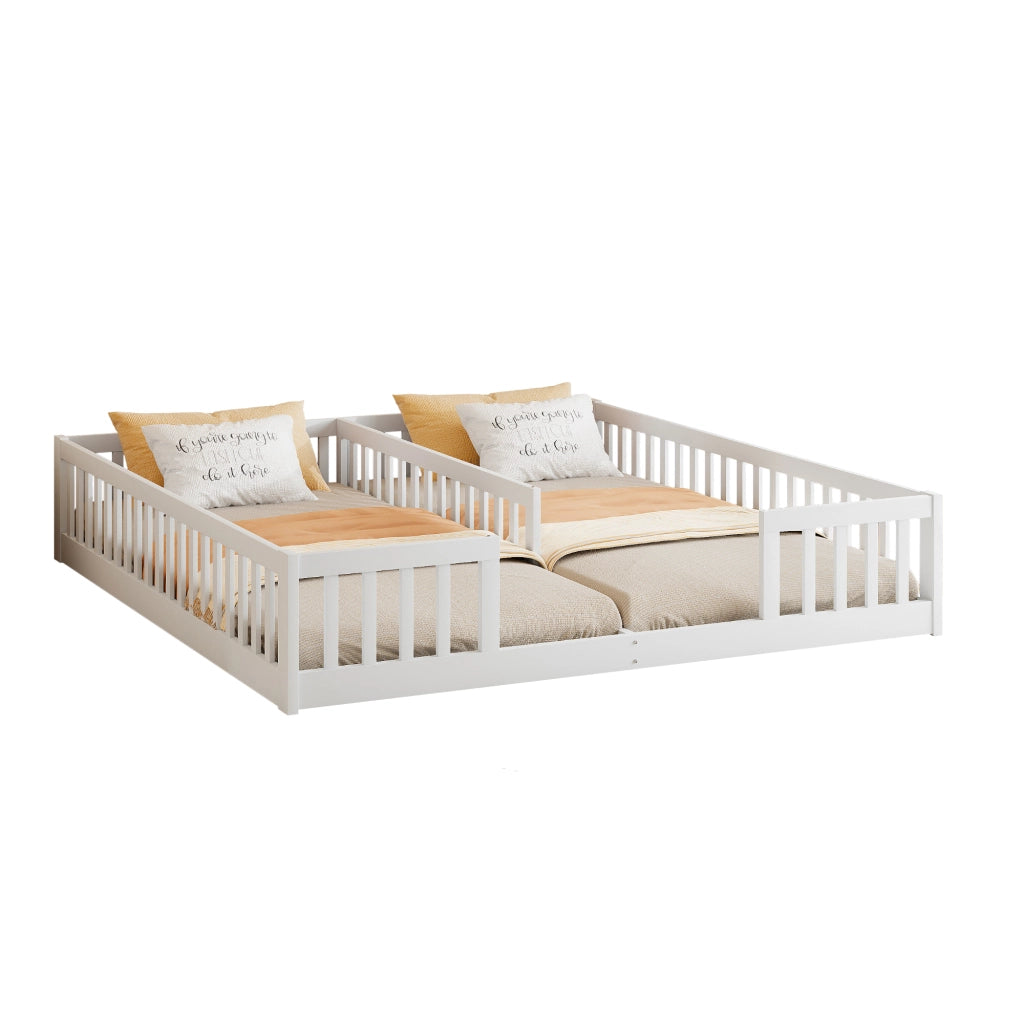 OKWISH Letto Bambini 90×200 cm, Letto Singolo con Spondine di Sicurezza, Struttura Doppia per 2 Bambini, senza Materasso, in Legno, Bianco