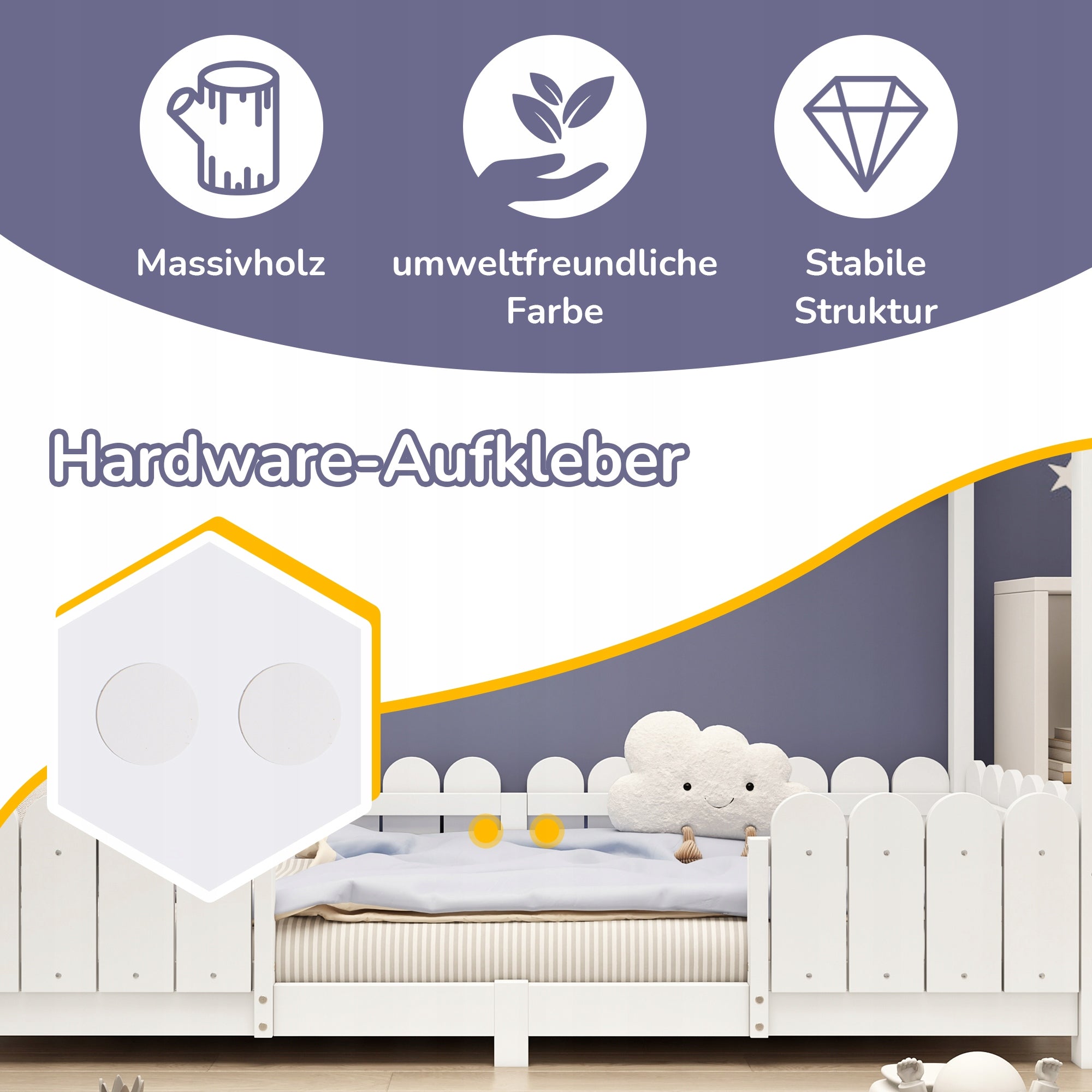 Letto singolo in legno - Xylo - 90x200 - Bianco - Con protezione