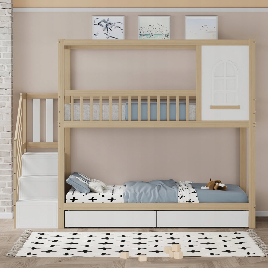 Letto a castello in legno con cassetti e scala - Xylo - 90x200