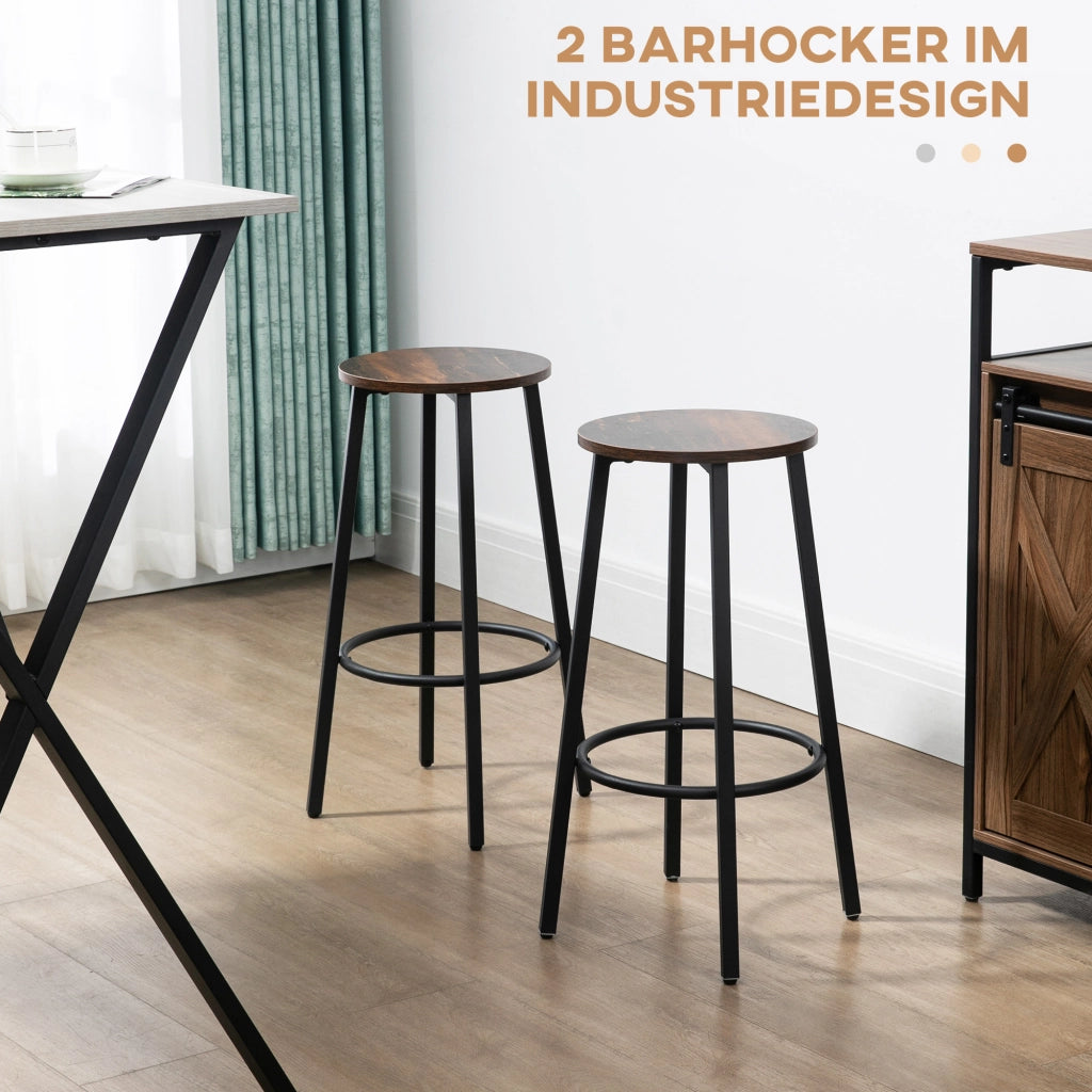 SGABELLO ALTO Set da 2 pezzi 42x42x65 cm Brown compensato e acciaio