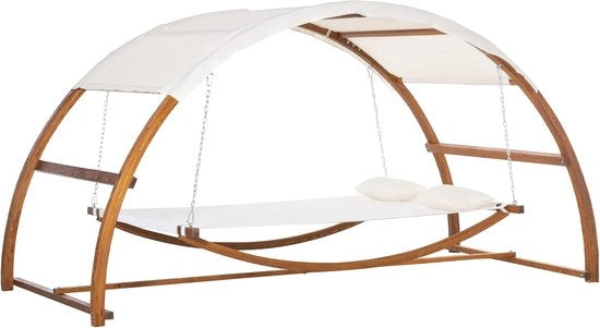 Hangmat con telaio in legno e parasole per massima rilassamento - 322 x 160 cm