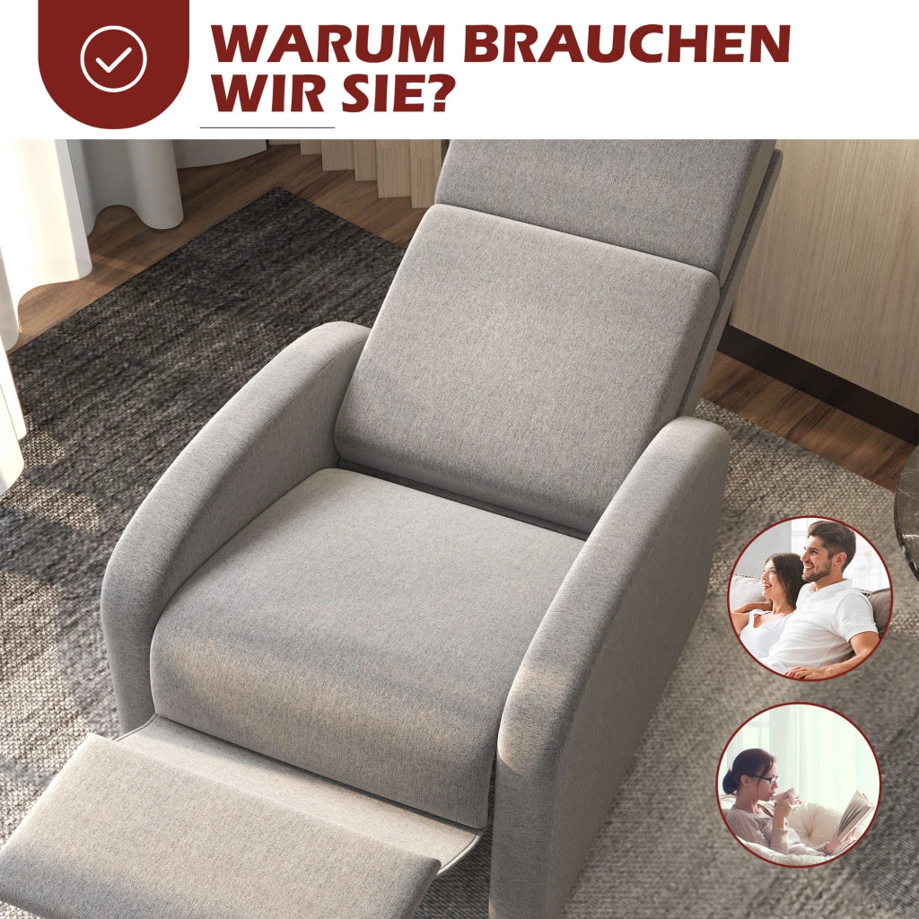 SEDIA RELAX Reclinabile 160° 64x86x102 cm Tessuto Lino Grigio