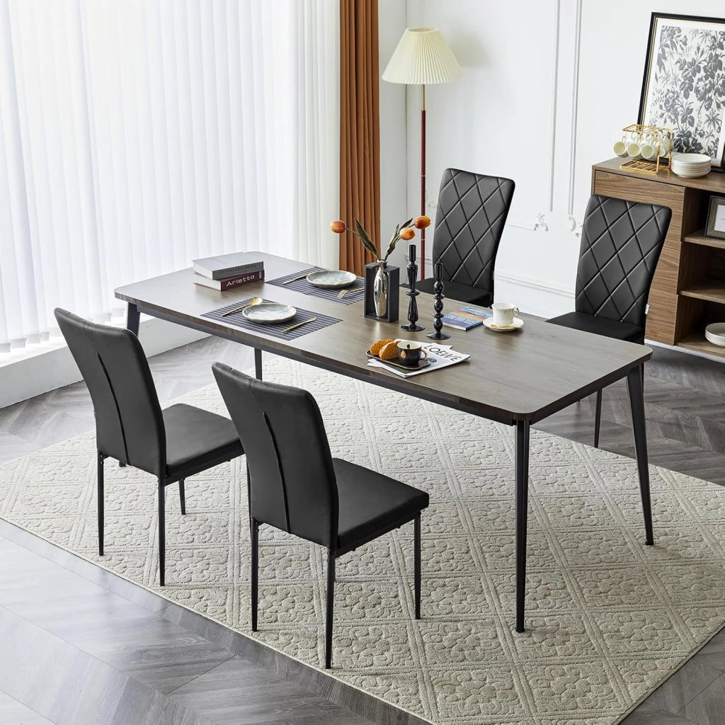 Set di 4 Sedie per Sala da Pranzo, Sedie da Cucina con Schienale Alto, con Gambe in Metallo e Rivestimento in Ecopelle, Nero, EZS21sz-4