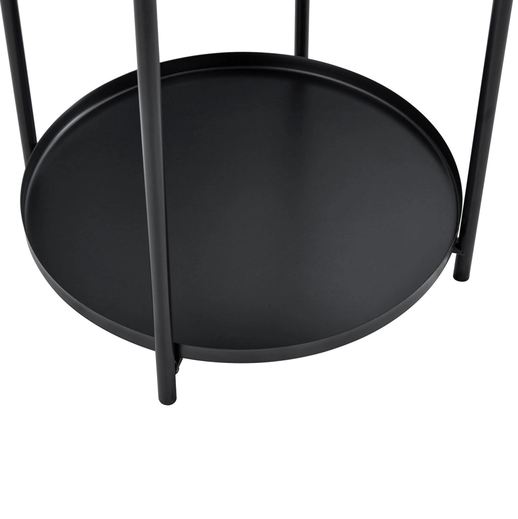 Tavolino rotondo a 2 livelli ?42 x 52 cm in MDF e metallo nero