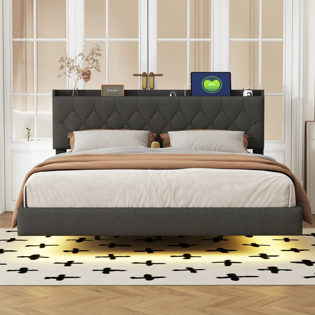Letto matrimoniale 160x200cm - Xylo - Grigio con LED RGB