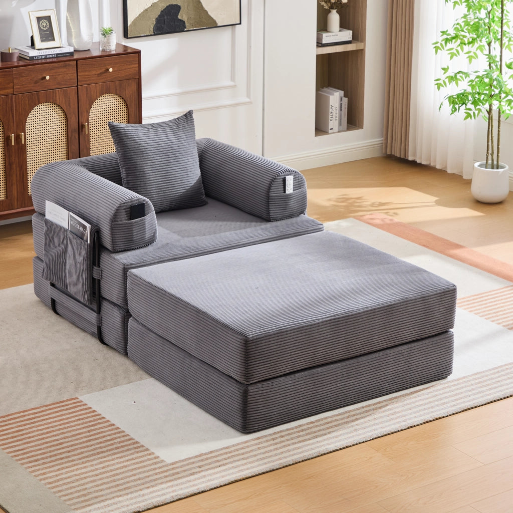 POUF Pieghevole 109x95x43 cm in Corduroy Grigio Scuro
