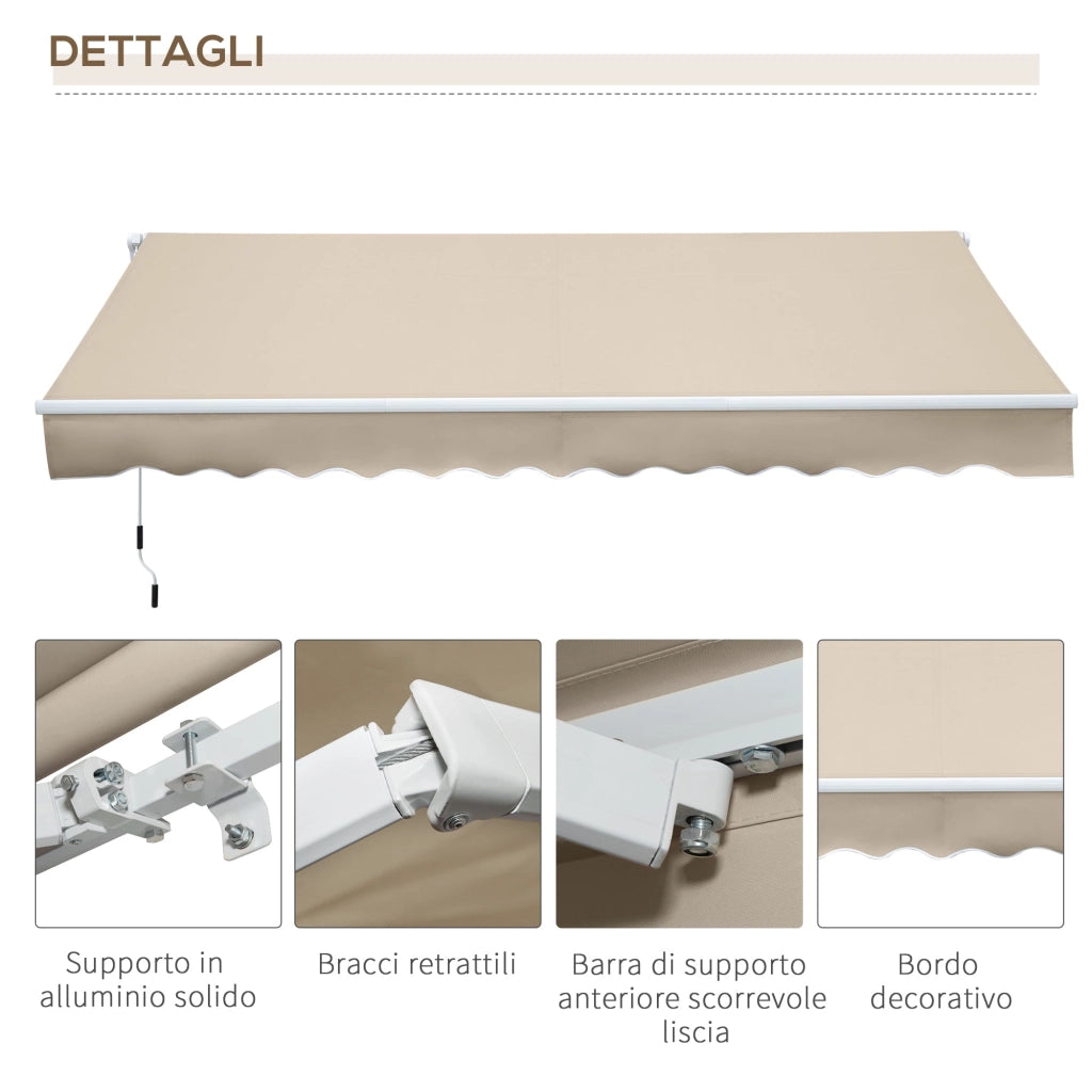 Tenda da Sole per Esterno a Bracci Avvolgibile 360x250 cm con Apertura a Manovella Crema
