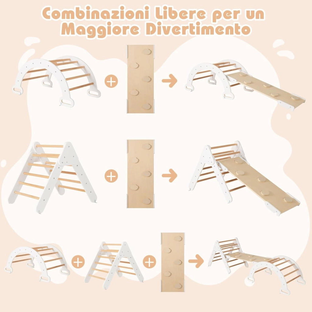 4 in 1 Set da Arrampicata per Bambini, Giocattoli da Arrampicata a Triangolo con Triangolo Arco e Salita, Ideale per Bambini 1 Anni + (Bianco)