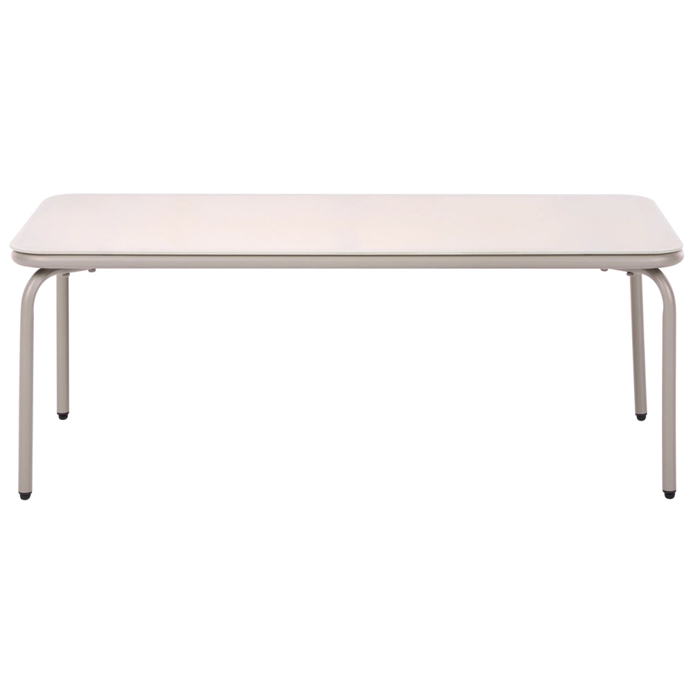 Set da giardino a 4 posti con struttura in acciaio e cuscini sfoderabili beige chiaro stile moderno