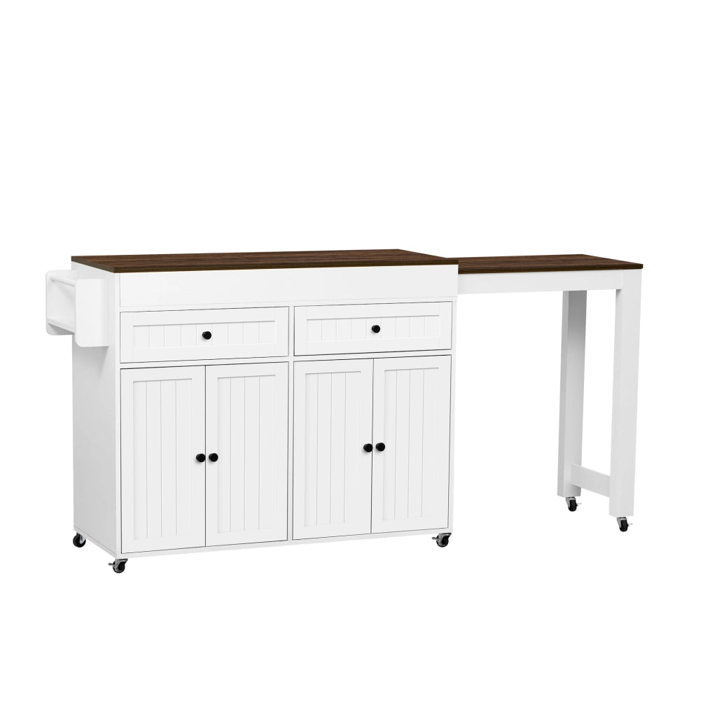 Carrello da Cucina con Piano Estensibile e Vani Contenitivi su Ruote per Cucina in MDF 112-180;5×45×92;2 cm Bianco