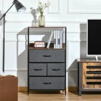 Mobile Cassettiera Multiuso con 4 Cassetti Pieghevoli in Tessuto, Arredamento Soggiorno e Camera, 58x29x103cm, Grigio Scuro